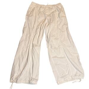 Zara White Cotton Parachute Pants, Elastic Waist Adjustable Hem Y2K, Plus 2XL